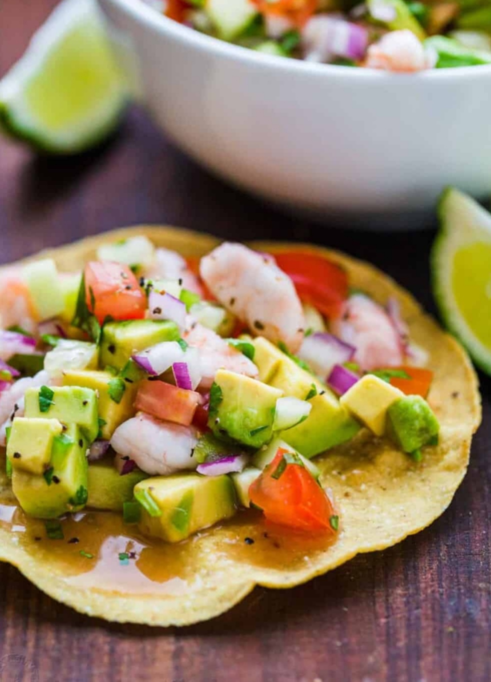 ceviche γαριδας σε τορτιγια